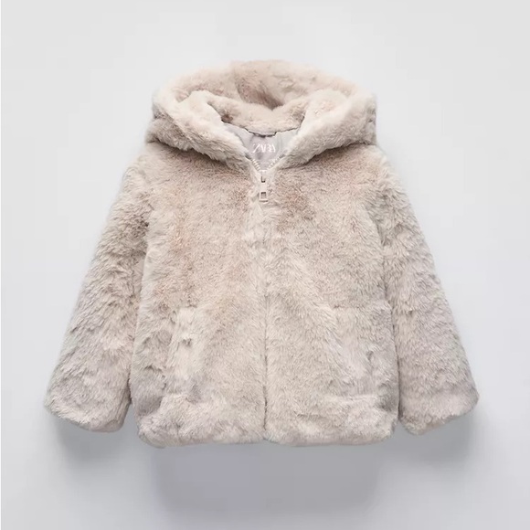 ZARA kids hooded faux fur jacket